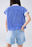 Camisa azul com mangas curtas e riscas verticais