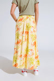 saia maxi amarela com estampado tropical