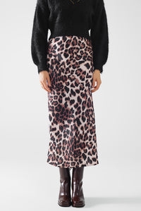 Q2 Saia midi com estampado de leopardo