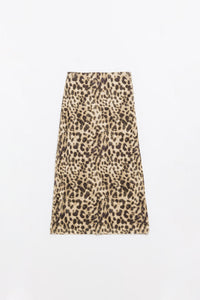 saia midi comprida com estampado de leopardo