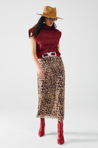 saia midi comprida com estampado de leopardo