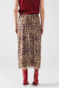 saia midi comprida com estampado de leopardo