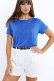Q2 T-shirt com gola redonda azul básica Viscosa