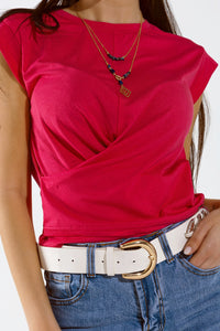 T-Shirt com gola redonda design drapeado e manga comprida Em Fuschia