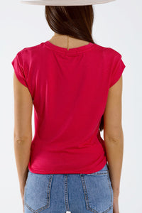 T-Shirt com gola redonda design drapeado e manga comprida Em Fuschia