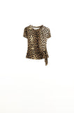 T-shirt em spandex com estampado de leopardo e pormenor de laço