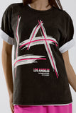 T-shirt preta descontraída com o logótipo LA Los Angeles estampado
