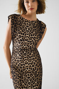 Vestido de spandex sem mangas com estampado de leopardo