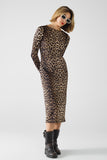 Vestido em spandex com estampado de leopardo e pormenor de pregas na cintura