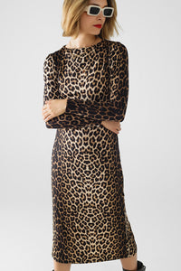 Vestido em spandex com estampado de leopardo e pormenor de pregas na cintura